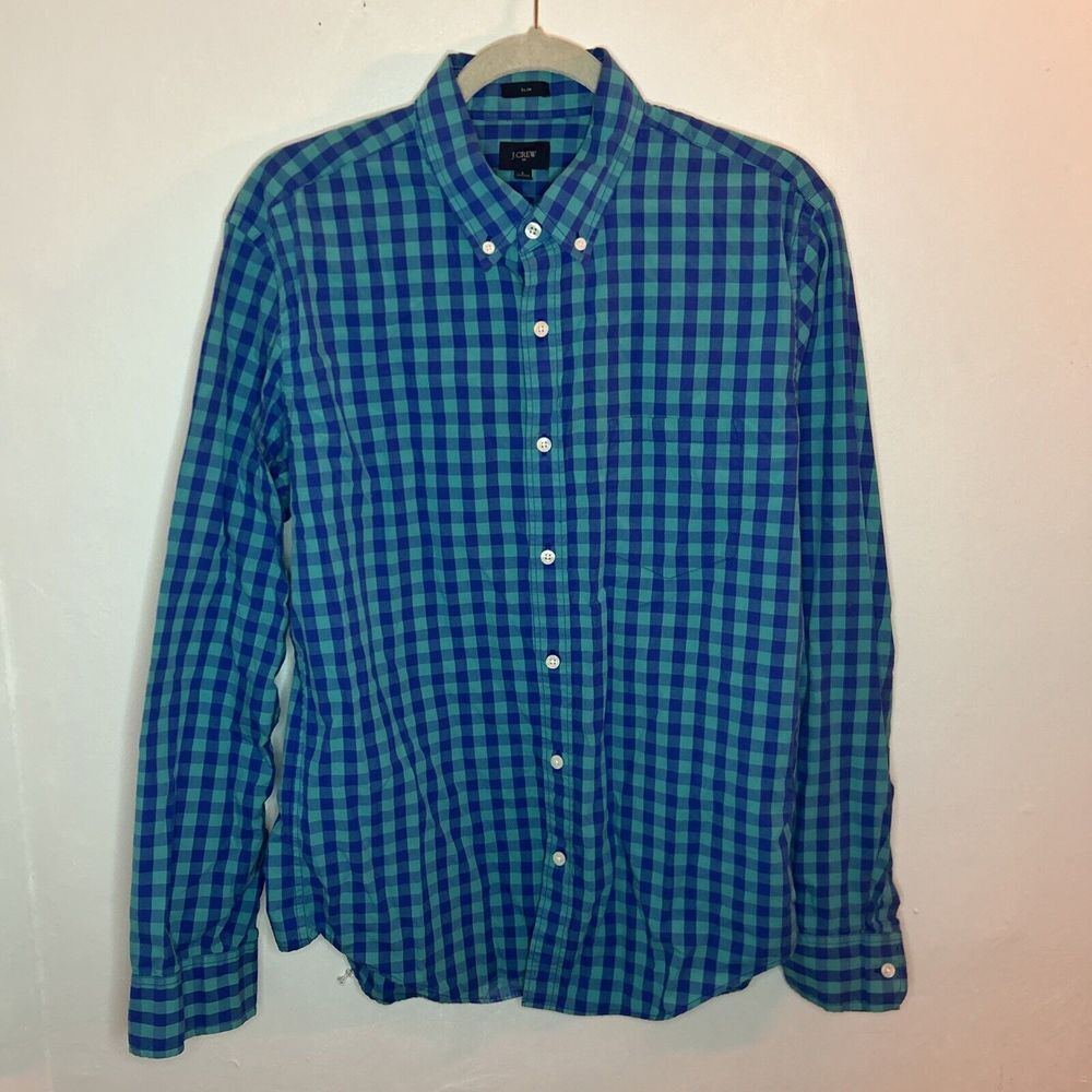 J.Crew Men Size Large Plaid Classic Fit Long Sleeve Performance slim‎ fit